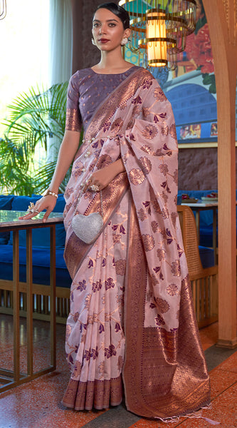 Imaginative Lavender Organza Silk Saree With Staggering Blouse Piece