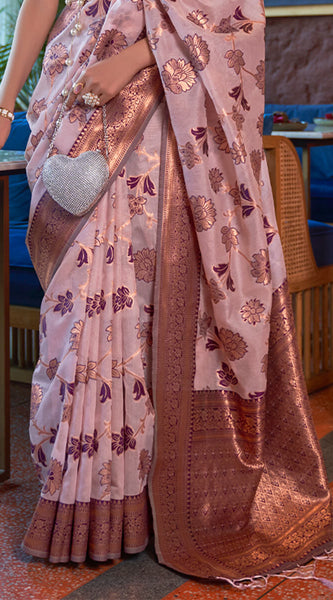 Imaginative Lavender Organza Silk Saree With Staggering Blouse Piece