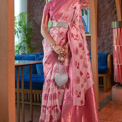Ebullience Baby Pink Organza Silk Saree With Cynosure Blouse Piece