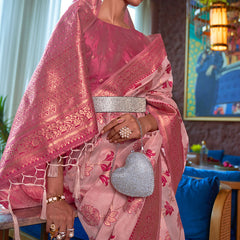 Ebullience Baby Pink Organza Silk Saree With Cynosure Blouse Piece