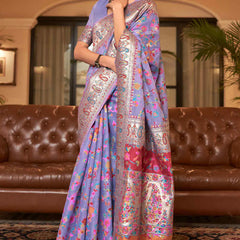 Exuberant Lavender Pashmina saree With Ratatouille Blouse Piece