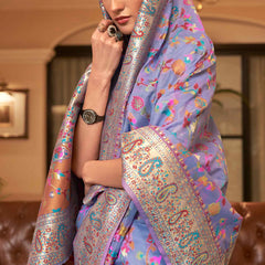 Exuberant Lavender Pashmina saree With Ratatouille Blouse Piece