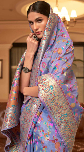 Exuberant Lavender Pashmina saree With Ratatouille Blouse Piece