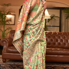 Exuberant Pista Pashmina saree With Ratatouille Blouse Piece