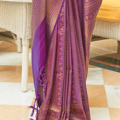 Lovely Purple Kanjivaram Silk Saree With Girlish Blouse Piece