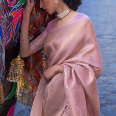 Prominent Baby Pink Kanjivaram Silk Saree with Entrancing Blouse Piece