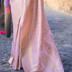Prominent Baby Pink Kanjivaram Silk Saree with Entrancing Blouse Piece