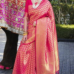 Ideal Dark Pink Kanjivaram Silk Saree With Ebullience Blouse Piece