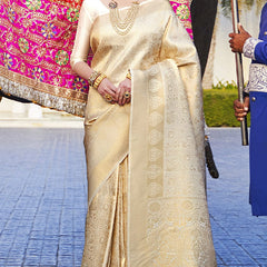 Imbrication Beige Kanjivaram Silk Saree With Redolent Blouse Piece