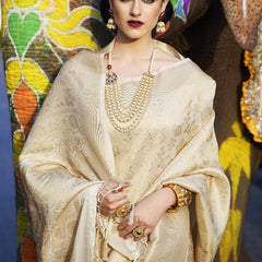 Imbrication Beige Kanjivaram Silk Saree With Redolent Blouse Piece