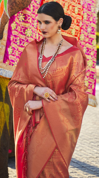 Amiable Red Kanjivaram Silk Saree With Incomparable Blouse Piece