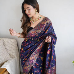 Festive Wear Banarasi Saree in Pure Soft Silk Dark BlueWhit
