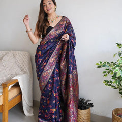 Festive Wear Banarasi Saree in Pure Soft Silk Dark BlueWhit