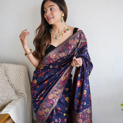 Festive Wear Banarasi Saree in Pure Soft Silk Dark BlueWhit