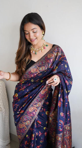 Festive Wear Banarasi Saree in Pure Soft Silk Dark BlueWhit