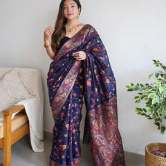 Festive Wear Banarasi Saree in Pure Soft Silk Dark BlueWhit