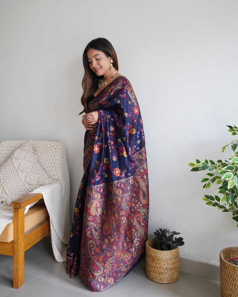 Festive Wear Banarasi Saree in Pure Soft Silk Dark BlueWhit