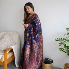 Festive Wear Banarasi Saree in Pure Soft Silk Dark BlueWhit