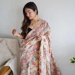 Festive Wear Banarasi Saree in Pure Soft Silk Cream White