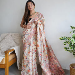 Festive Wear Banarasi Saree in Pure Soft Silk Cream White