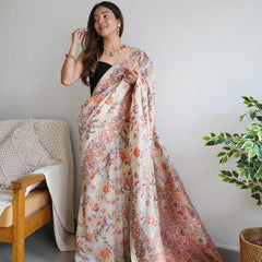 Festive Wear Banarasi Saree in Pure Soft Silk Cream White