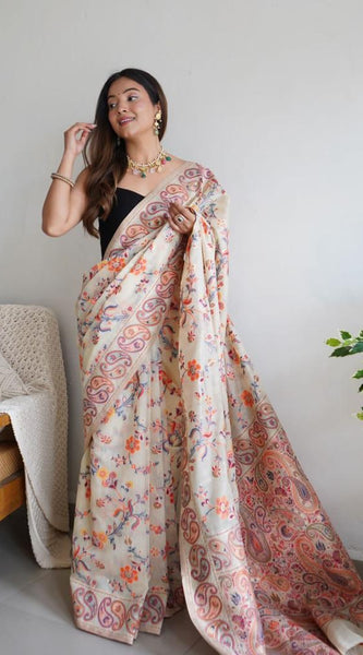 Festive Wear Banarasi Saree in Pure Soft Silk Cream White