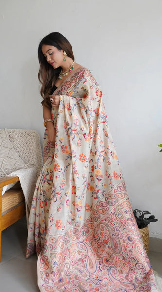 Festive Wear Banarasi Saree in Pure Soft Silk Cream White