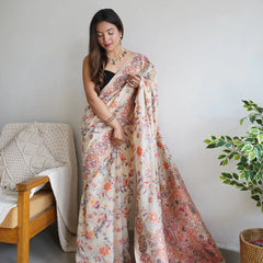 Festive Wear Banarasi Saree in Pure Soft Silk Cream White