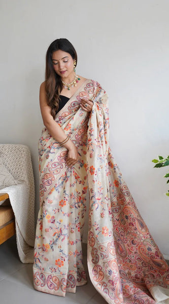Festive Wear Banarasi Saree in Pure Soft Silk Cream White