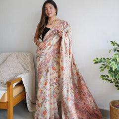 Festive Wear Banarasi Saree in Pure Soft Silk Cream White