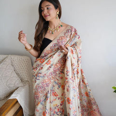 Festive Wear Banarasi Saree in Pure Soft Silk Cream White