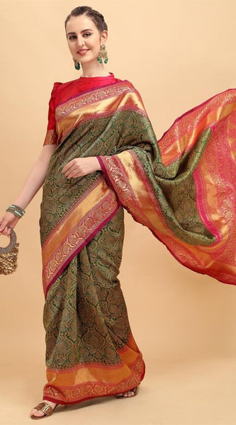 Traditional Lichi Silk Saree with Rich Zari