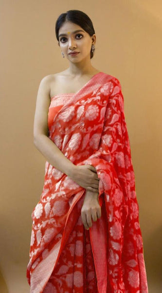 Latest Lichi Silk Saree with Golden Zari Weaving