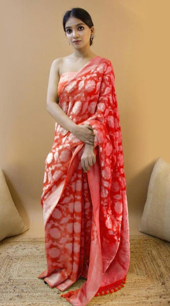 Latest Lichi Silk Saree with Golden Zari Weaving