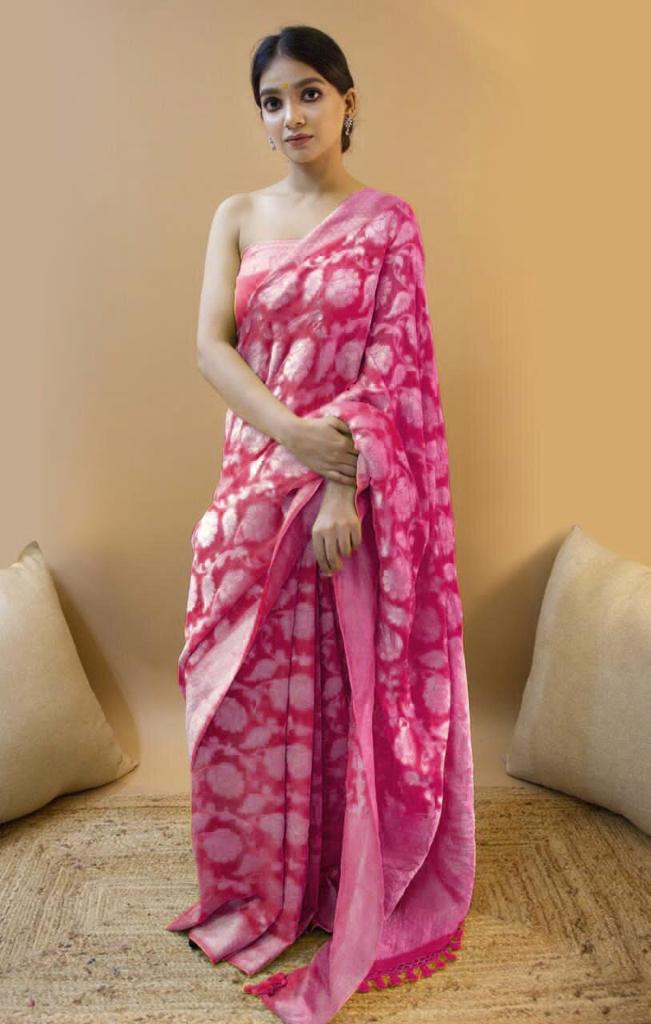 Latest Lichi Silk Saree with Golden Zari Weaving