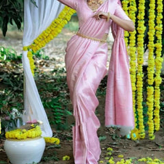 Fancy Party Wear Lichi Silk Saree with Beautiful Zari Art