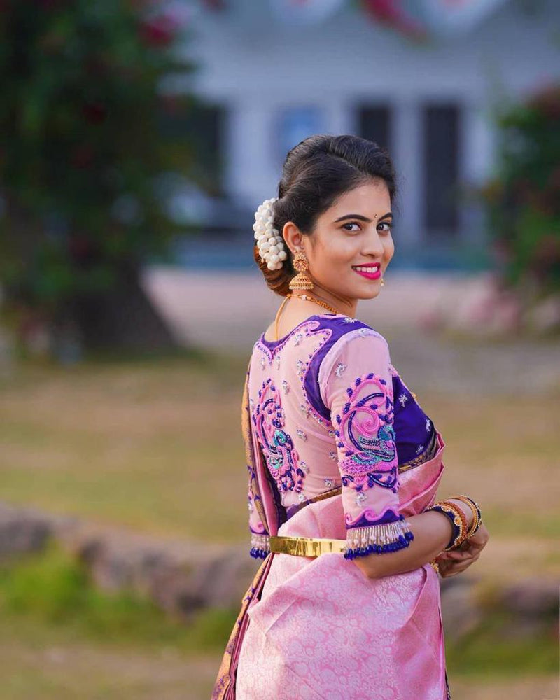 Pure Soft Lichi Silk Saree with All-Over Zari