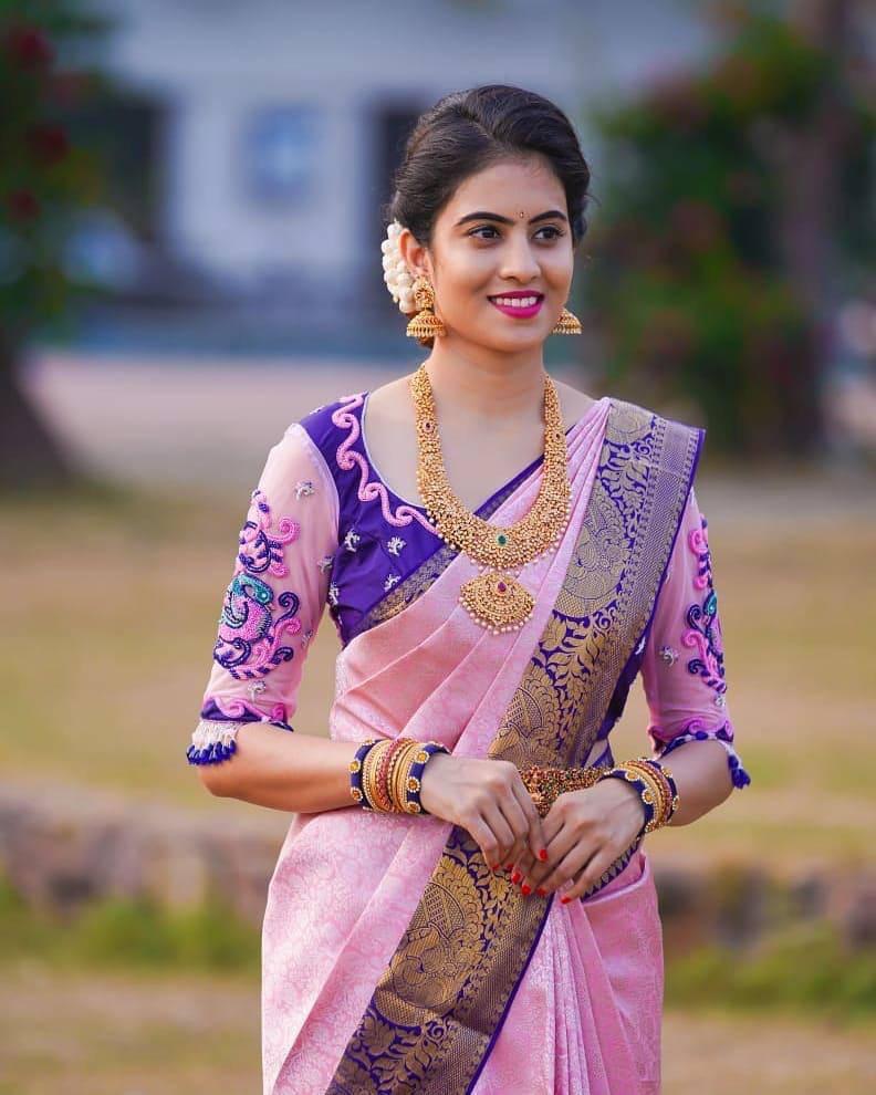 Pure Soft Lichi Silk Saree with All-Over Zari
