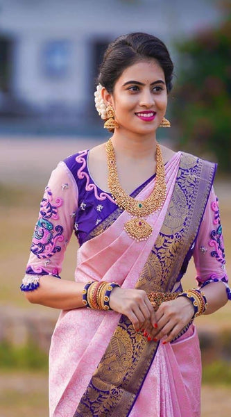 Pure Soft Lichi Silk Saree with All-Over Zari