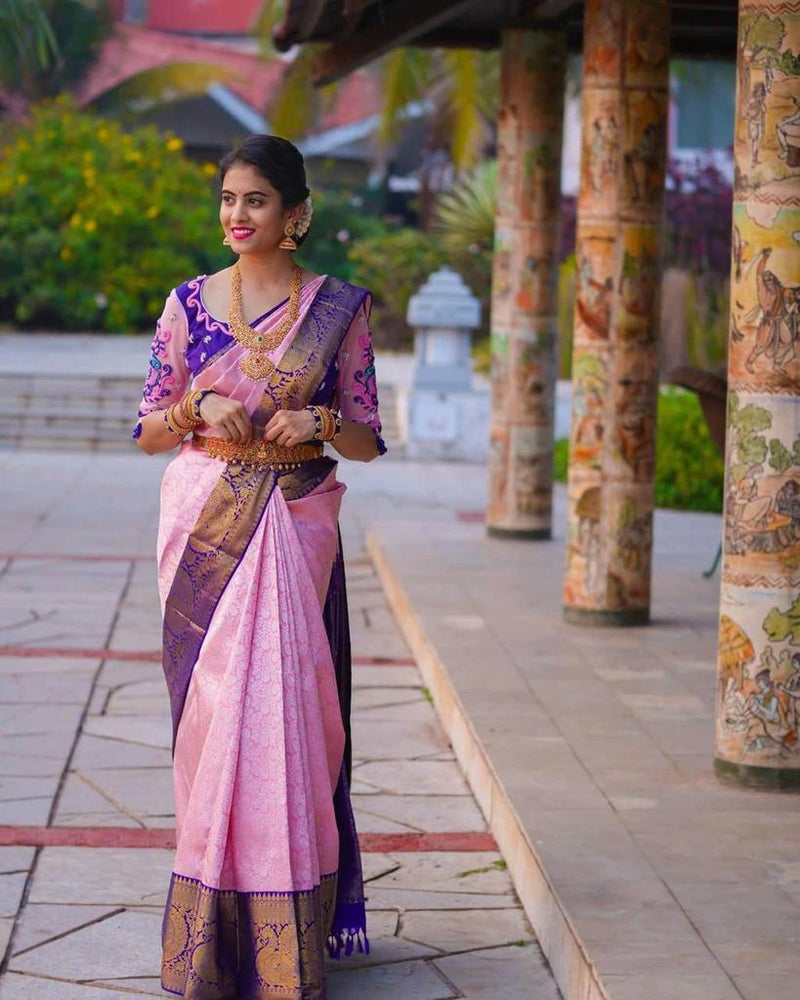 Pure Soft Lichi Silk Saree with All-Over Zari