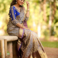 Royal Designer Lichi Silk Saree with Fancy Zari Border