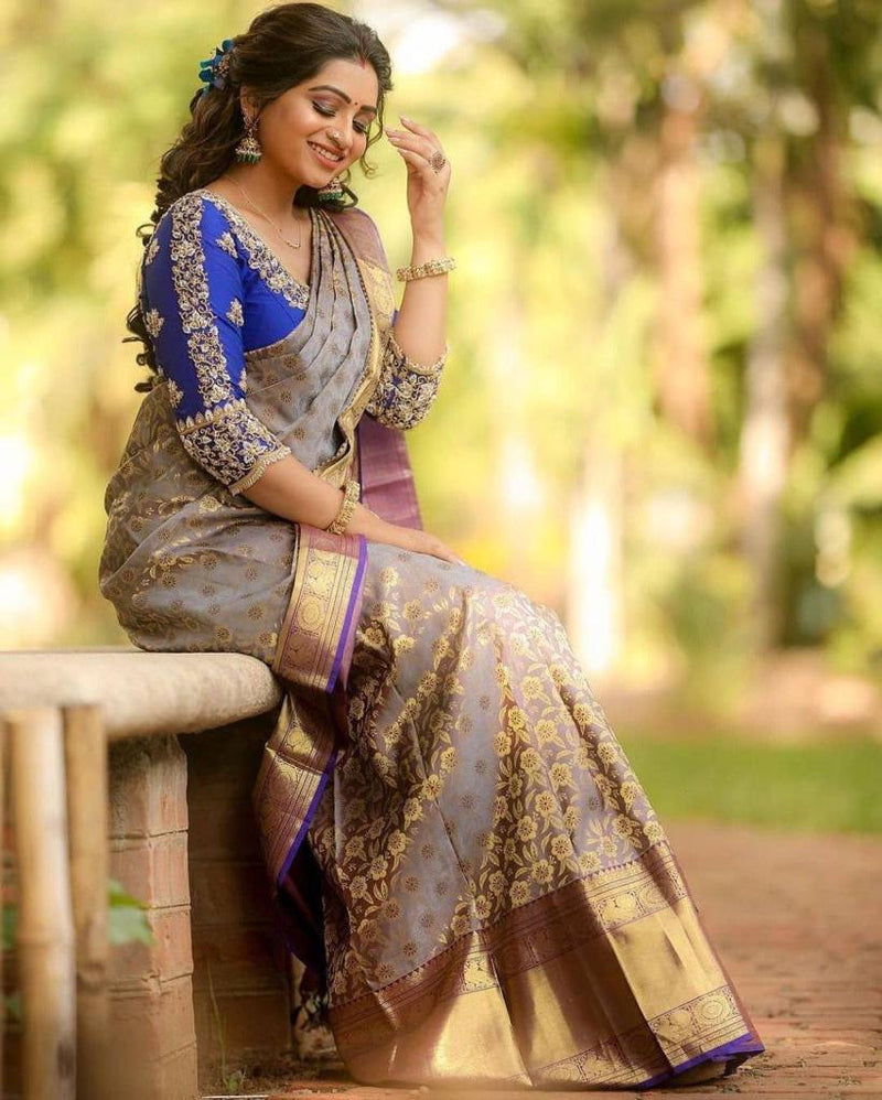 Royal Designer Lichi Silk Saree with Fancy Zari Border