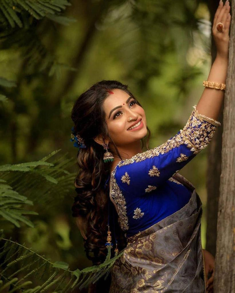 Royal Designer Lichi Silk Saree with Fancy Zari Border