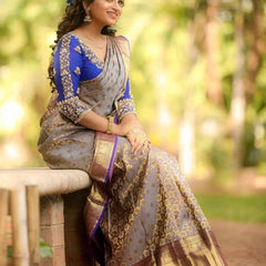 Royal Designer Lichi Silk Saree with Fancy Zari Border