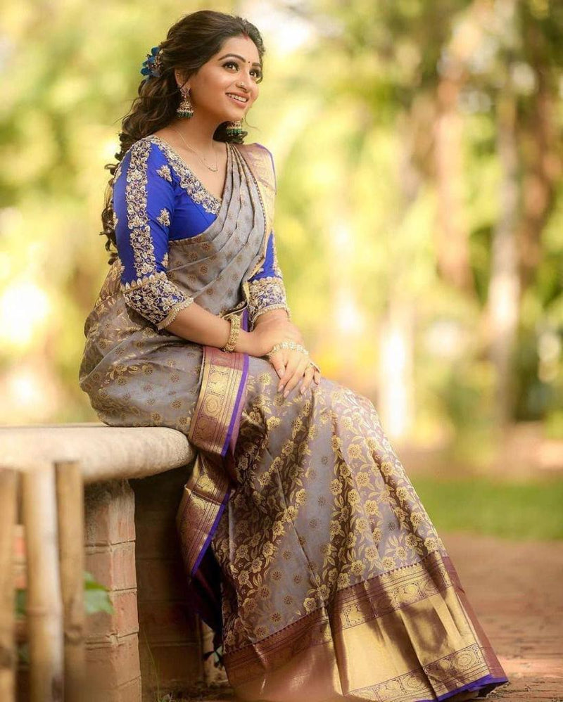 Royal Designer Lichi Silk Saree with Fancy Zari Border