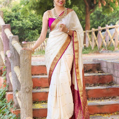 Gorgeous Bridal Lichi Silk Saree with Zari Embroidery