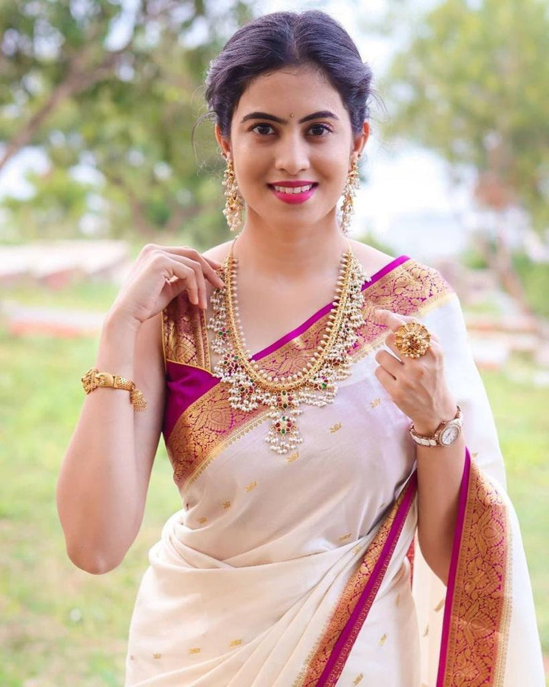 Gorgeous Bridal Lichi Silk Saree with Zari Embroidery