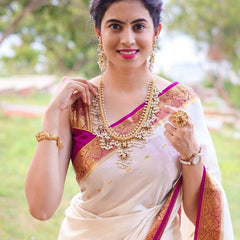 Gorgeous Bridal Lichi Silk Saree with Zari Embroidery