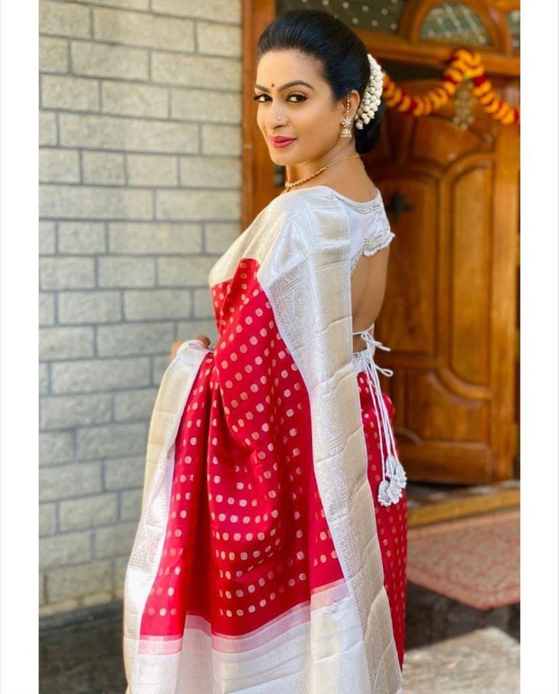 Premium Wedding Collection Lichi Silk Saree with Zari Work