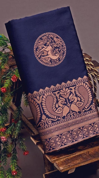 Luxurious Soft Lichi Silk Saree with Traditional Zari Art